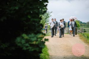 Wedding guests arriving at Dodford Church