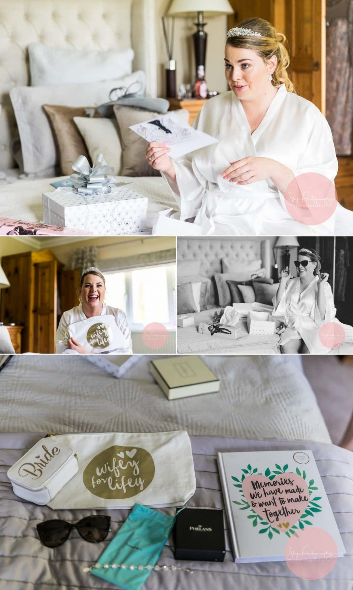 Bride getting emotional after receiving her gifts from her groom to be