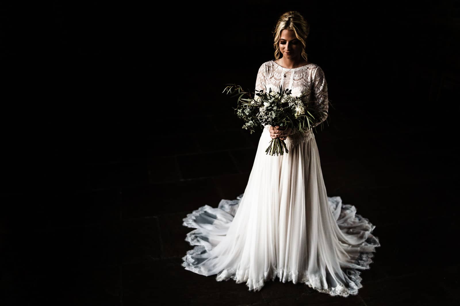 indoor photo of the bride in the mortain barn at Dodford manor